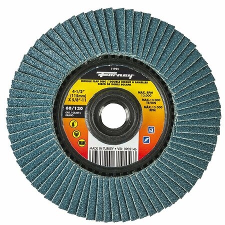 FORNEY Double Sided Flap Disc, 60/120 Grits, 4-1/2 in 71924